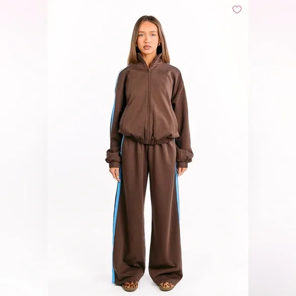 beginning boutique brown & blue striped track suit - Picture 2 of 12